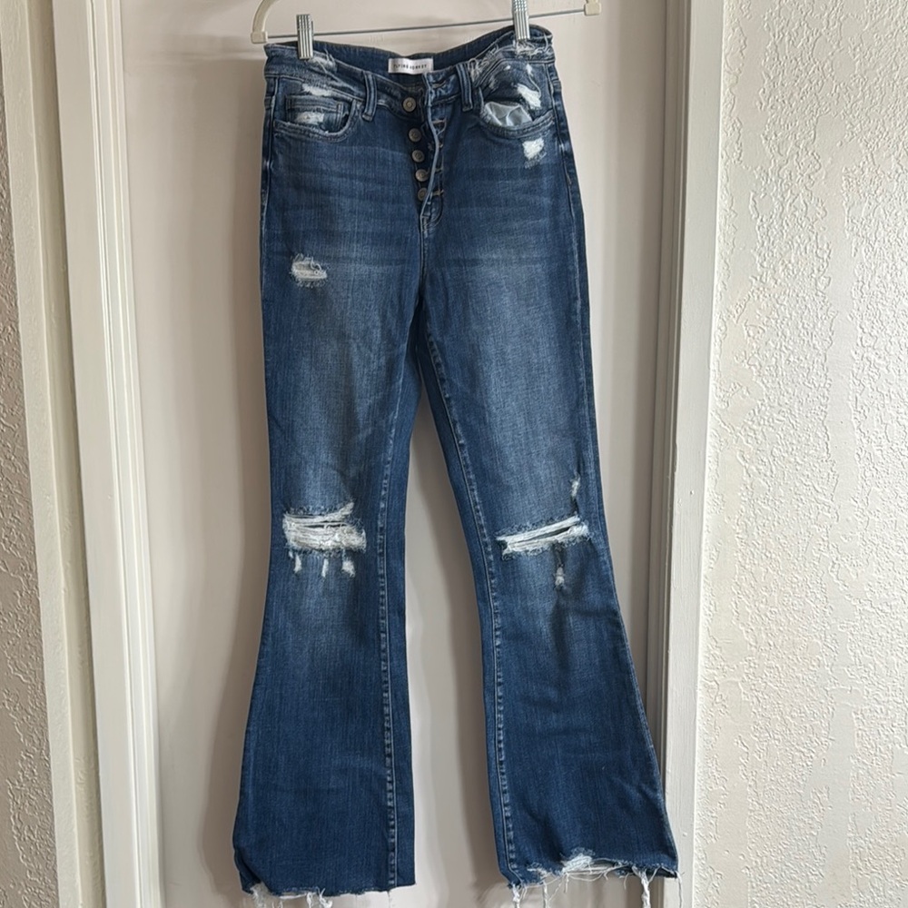 Flying Monkey Dark Blue Distressed Flare Jeans